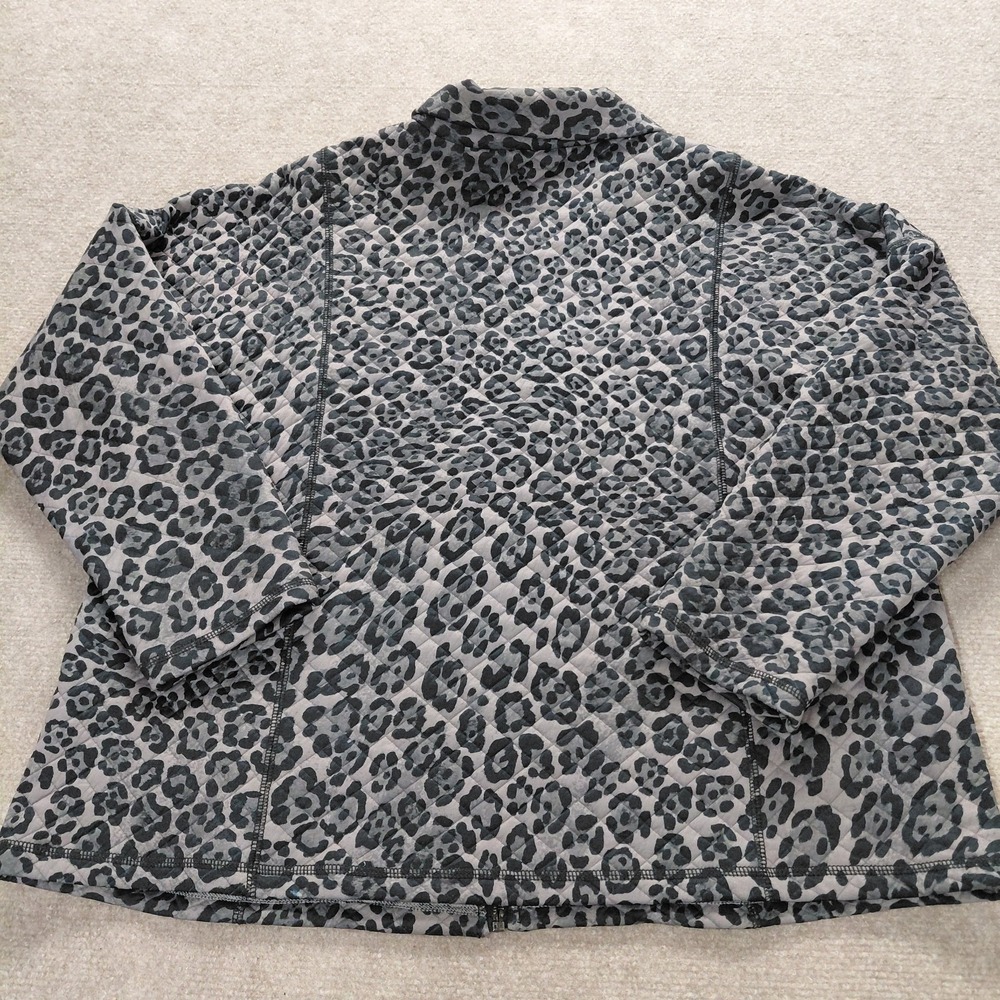 Ruby Rd. Petite Quilted Black Animal Print Full Zip Pocket Shirt Jacket LARGE - Picture 7 of 10